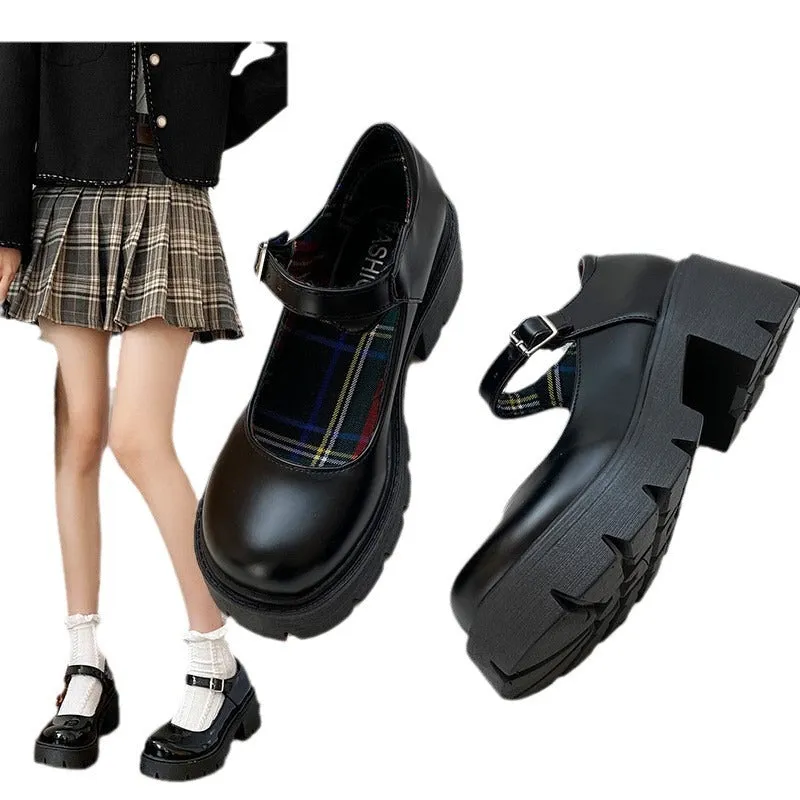 JazzHer shoes Japanese Jk Shoes Small Leather Shoes Women's British Style 2024 Spring and Autumn New Black Platform Lolita Mary Jane Single-Layer Shoes