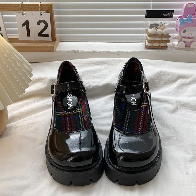JazzHer shoes Japanese Jk Shoes Small Leather Shoes Women's British Style 2024 Spring and Autumn New Black Platform Lolita Mary Jane Single-Layer Shoes