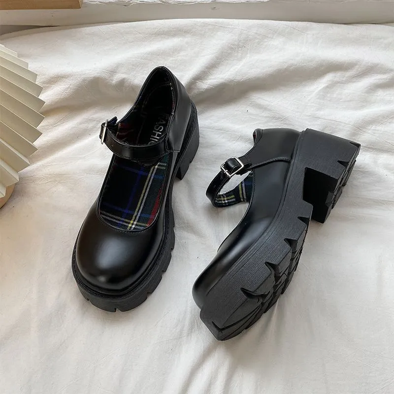 JazzHer shoes Japanese Jk Shoes Small Leather Shoes Women's British Style 2024 Spring and Autumn New Black Platform Lolita Mary Jane Single-Layer Shoes