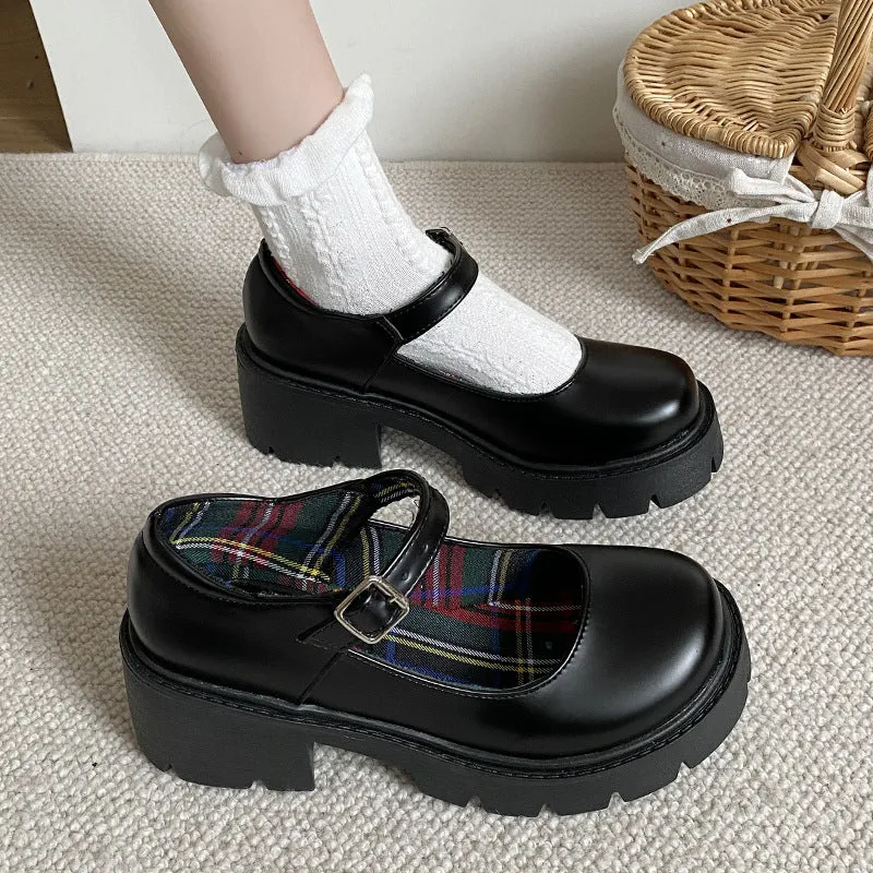 JazzHer shoes Japanese Jk Shoes Small Leather Shoes Women's British Style 2024 Spring and Autumn New Black Platform Lolita Mary Jane Single-Layer Shoes