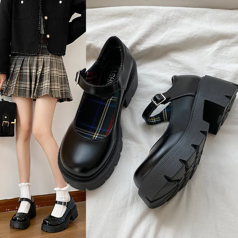 JazzHer shoes Japanese Jk Shoes Small Leather Shoes Women's British Style 2024 Spring and Autumn New Black Platform Lolita Mary Jane Single-Layer Shoes