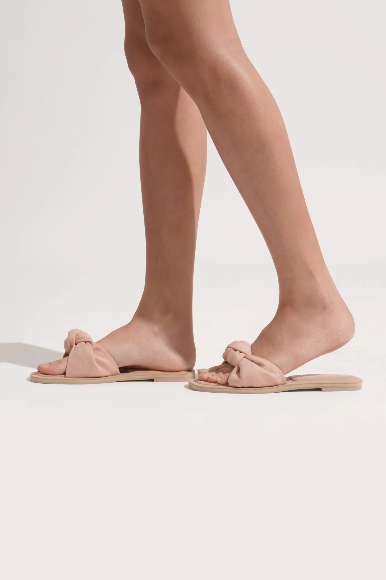 Knot Strap Suede Square Toe Padded Sandals