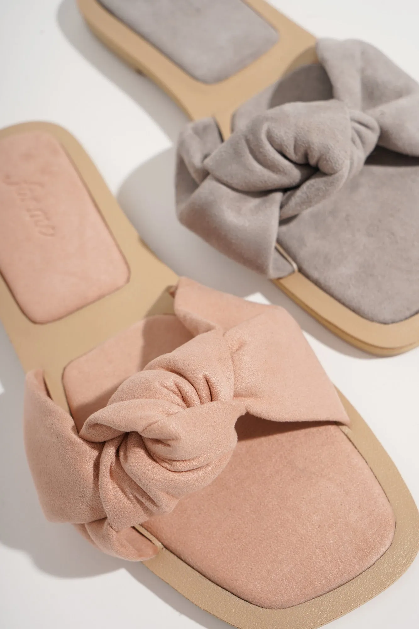 Knot Strap Suede Square Toe Padded Sandals