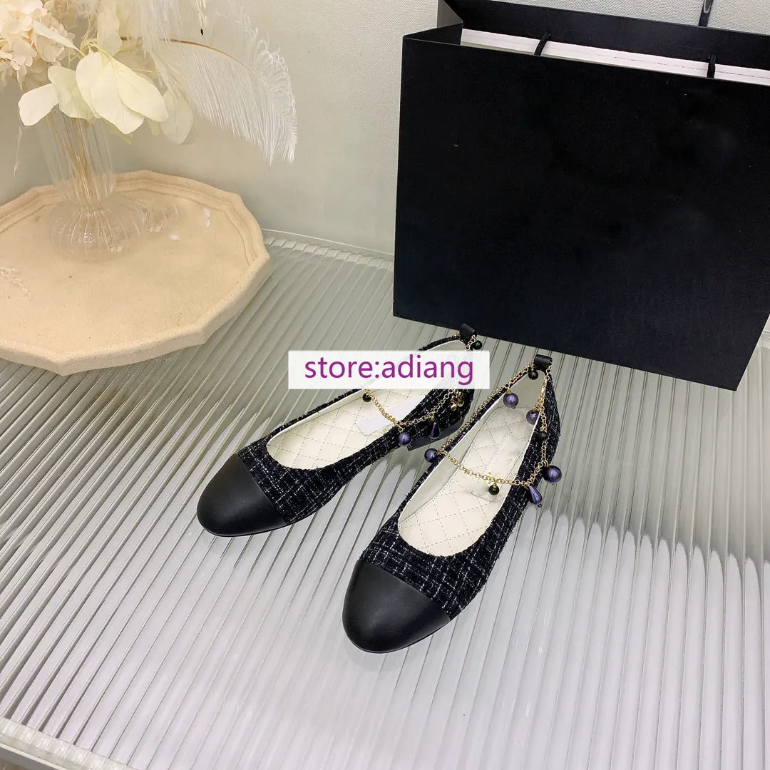 leather tweed boat shoes pearls Anklet casual comfort flats fashion women 2023 35-40 new