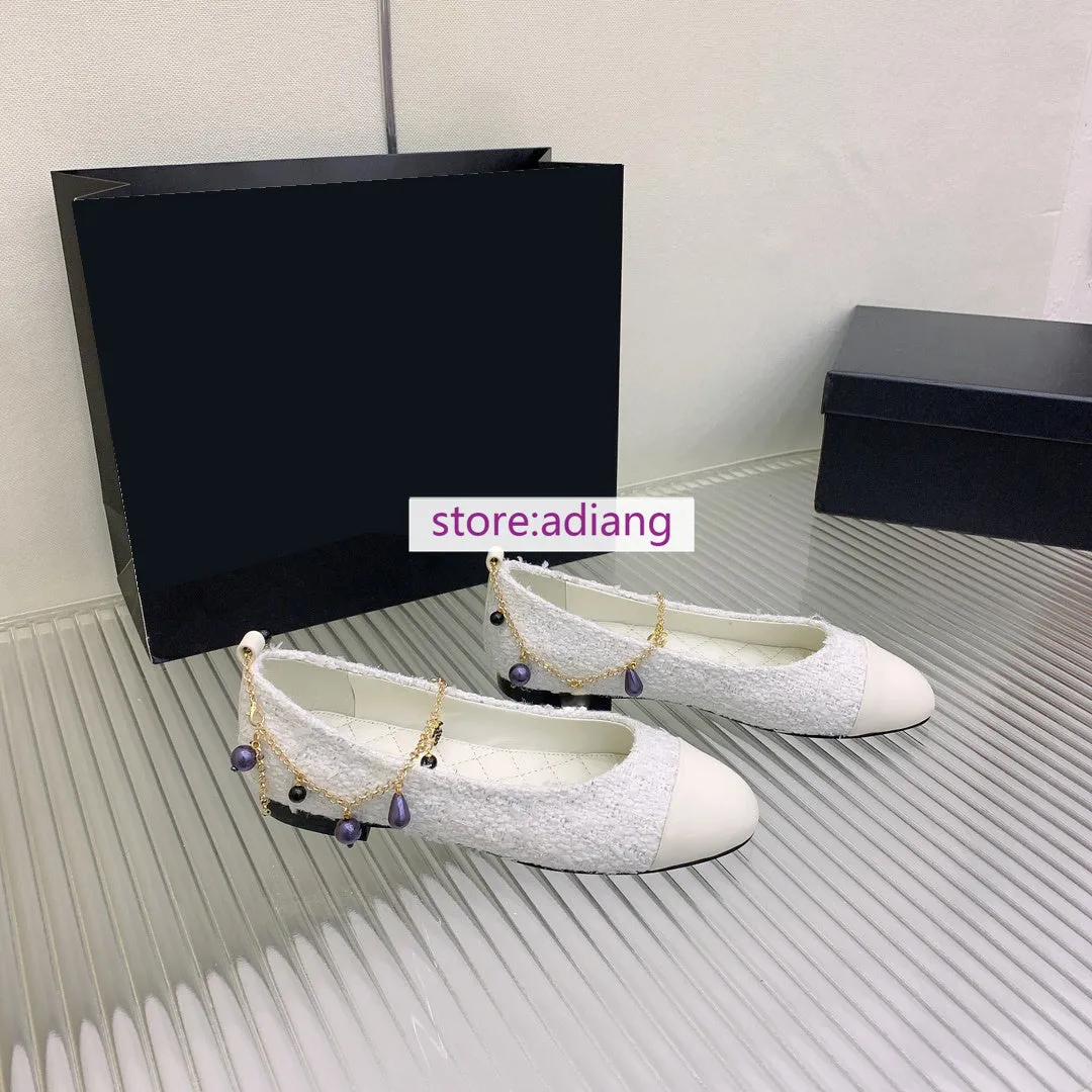 leather tweed boat shoes pearls Anklet casual comfort flats fashion women 2023 35-40 new