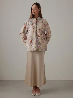 Luna Beige Satin Midi Skirt