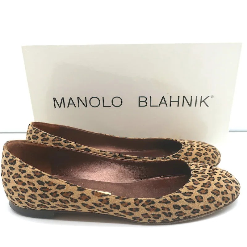 Manolo Blahnik Tere Leopard Print Ballet Flats Brown Size 38