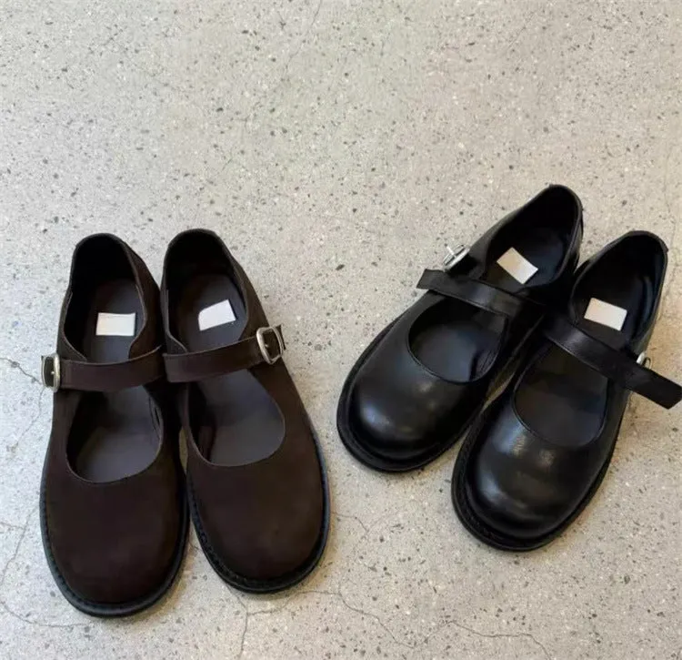 NEW & INSTOCK - Korean Style Leather Mary Jane Buckle Strap Korean Suede Flats