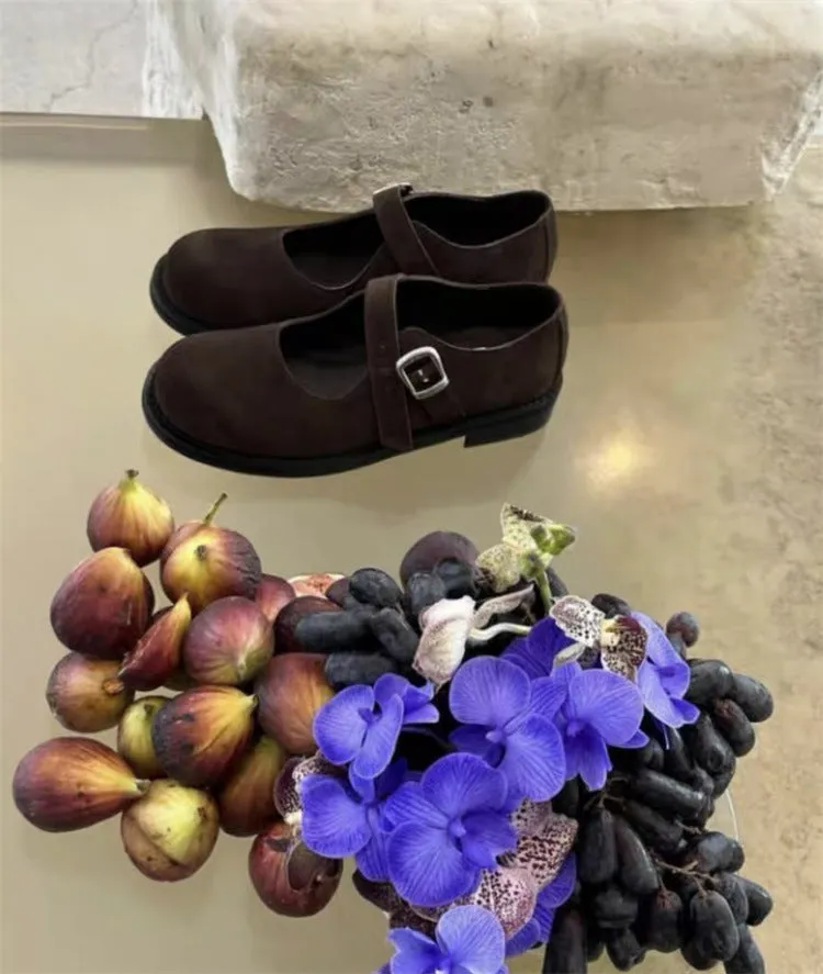 NEW & INSTOCK - Korean Style Leather Mary Jane Buckle Strap Korean Suede Flats