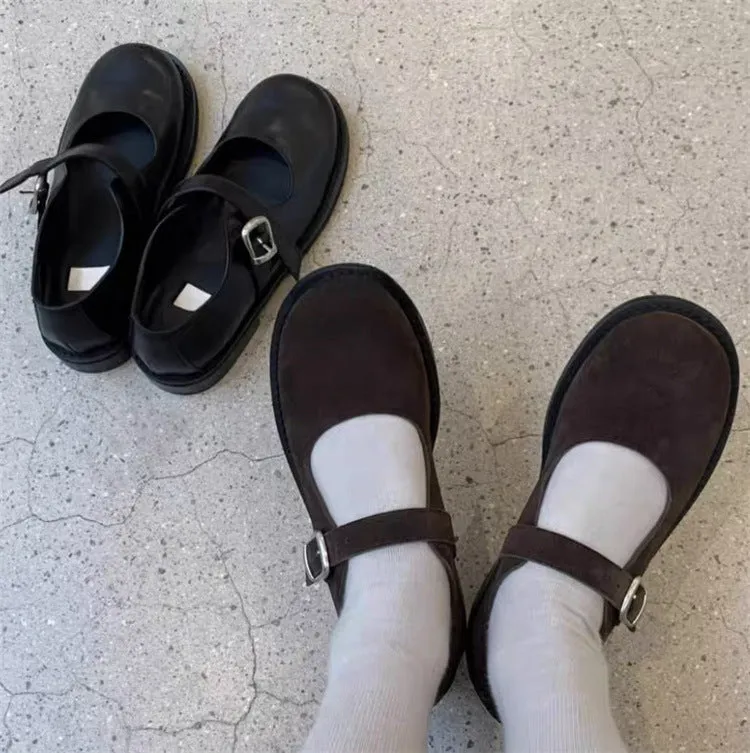NEW & INSTOCK - Korean Style Leather Mary Jane Buckle Strap Korean Suede Flats