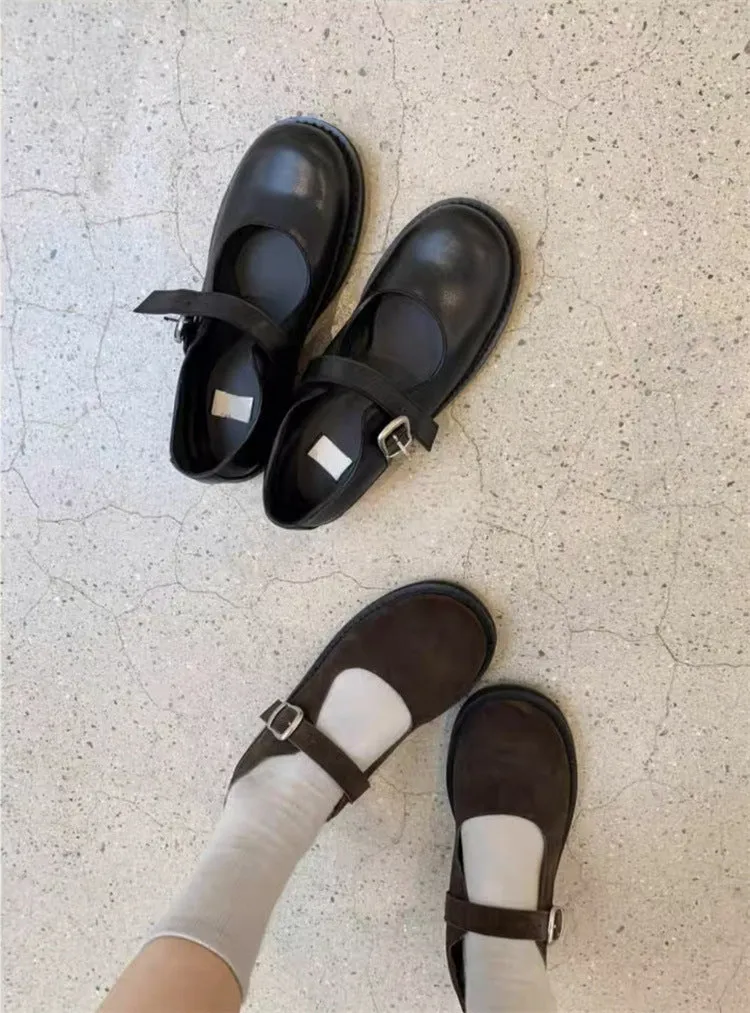 NEW & INSTOCK - Korean Style Leather Mary Jane Buckle Strap Korean Suede Flats