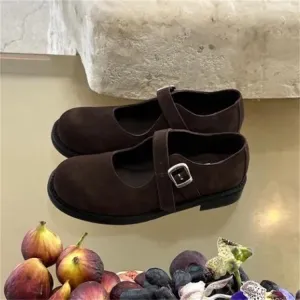 NEW & INSTOCK - Korean Style Leather Mary Jane Buckle Strap Korean Suede Flats