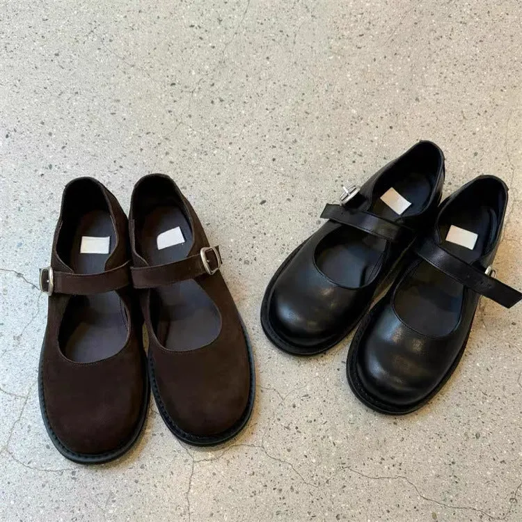NEW & INSTOCK - Korean Style Leather Mary Jane Buckle Strap Korean Suede Flats