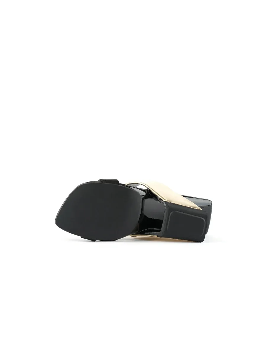 Open-Heel Leather Slide- Metallic Gold