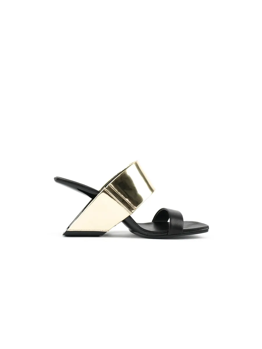 Open-Heel Leather Slide- Metallic Gold