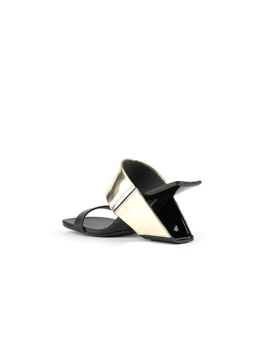 Open-Heel Leather Slide- Metallic Gold