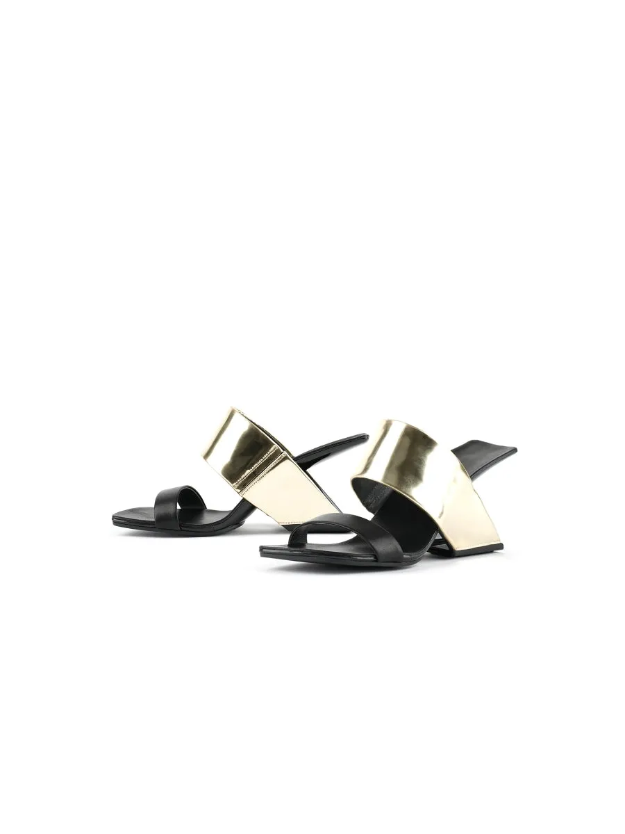 Open-Heel Leather Slide- Metallic Gold