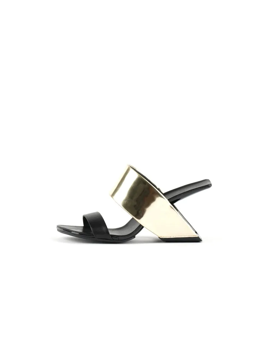 Open-Heel Leather Slide- Metallic Gold