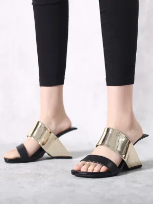 Open-Heel Leather Slide- Metallic Gold