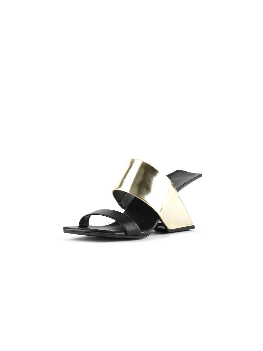 Open-Heel Leather Slide- Metallic Gold