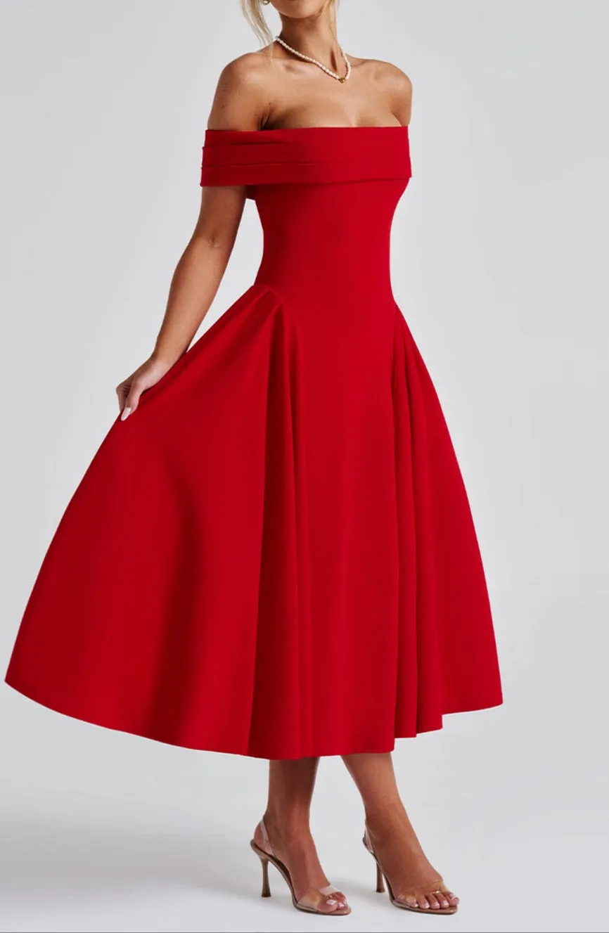 Oriana Midi Dress - Red 