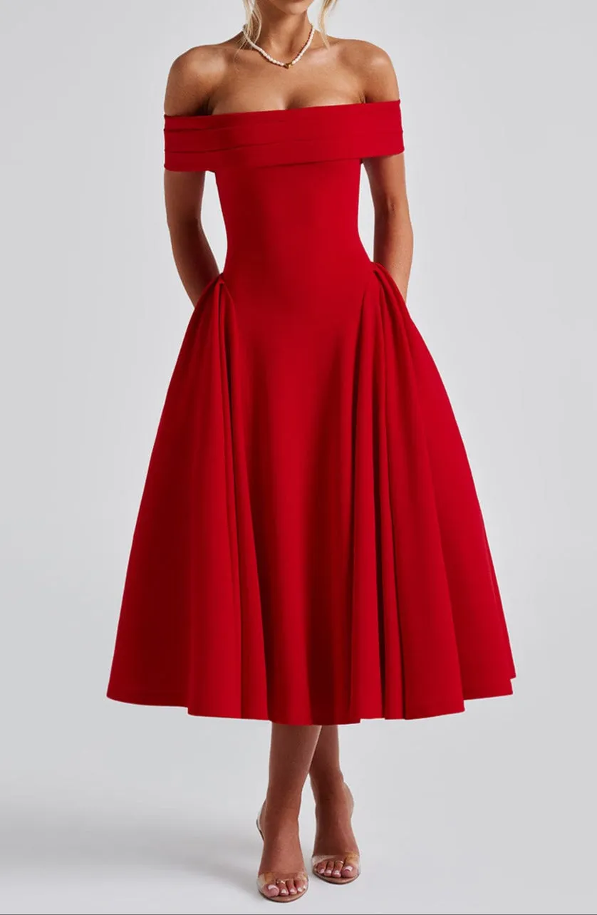 Oriana Midi Dress - Red 