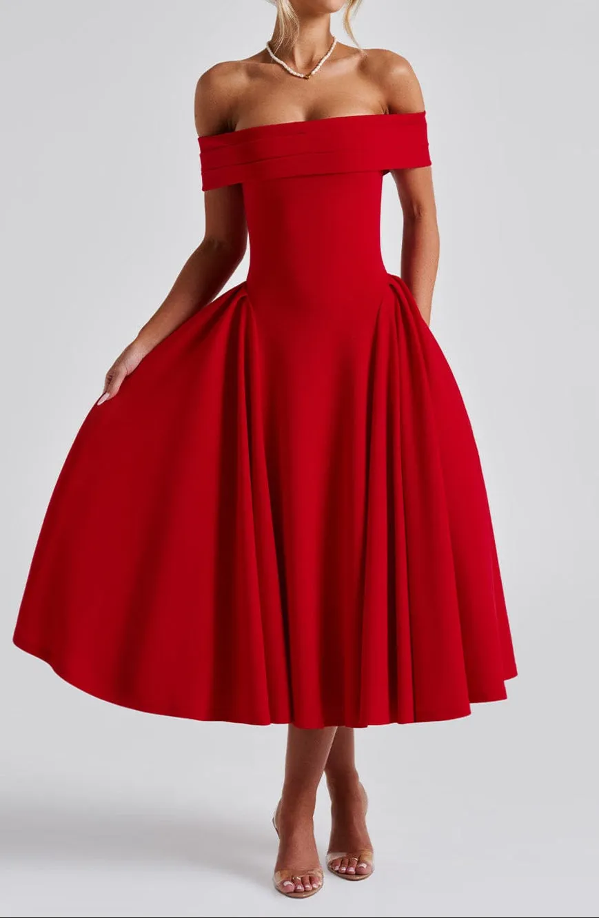 Oriana Midi Dress - Red 