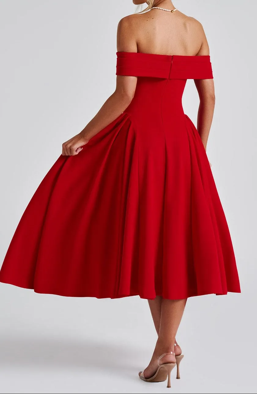 Oriana Midi Dress - Red 