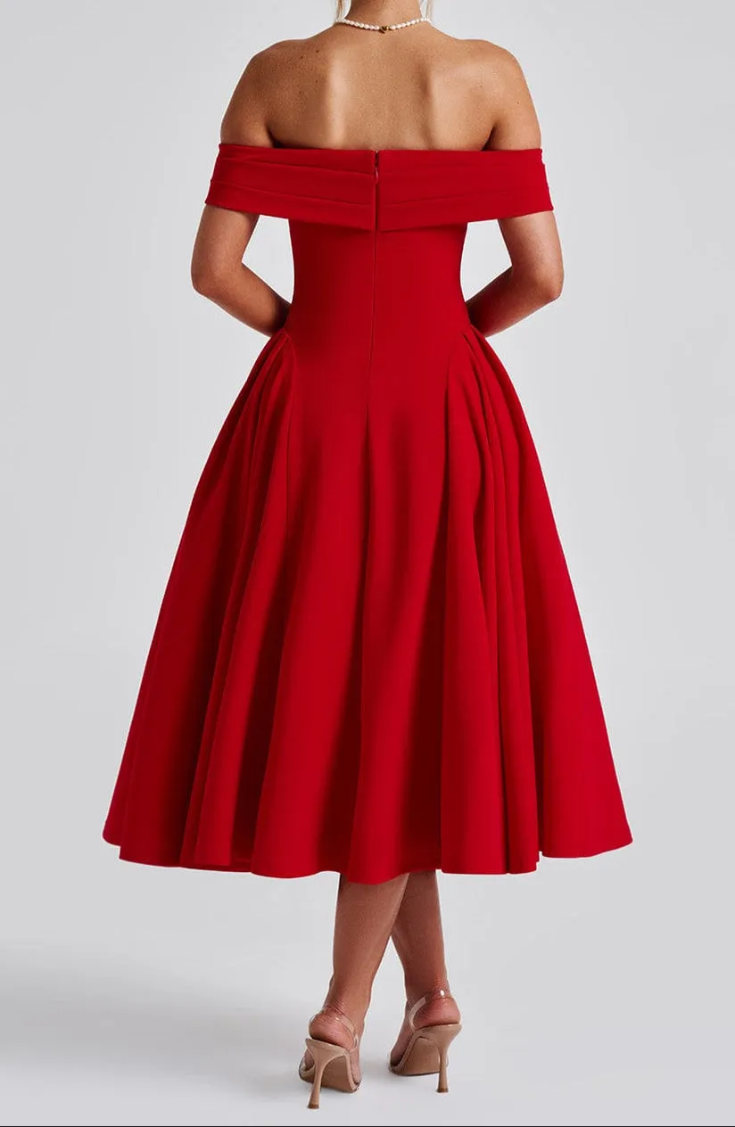 Oriana Midi Dress - Red 