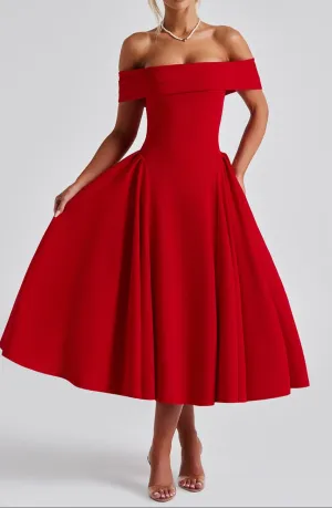 Oriana Midi Dress - Red 