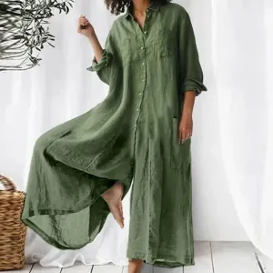 Oversized Button-Down Linen Jumpsuit | Relaxed Fit | Breezy and Minimalist