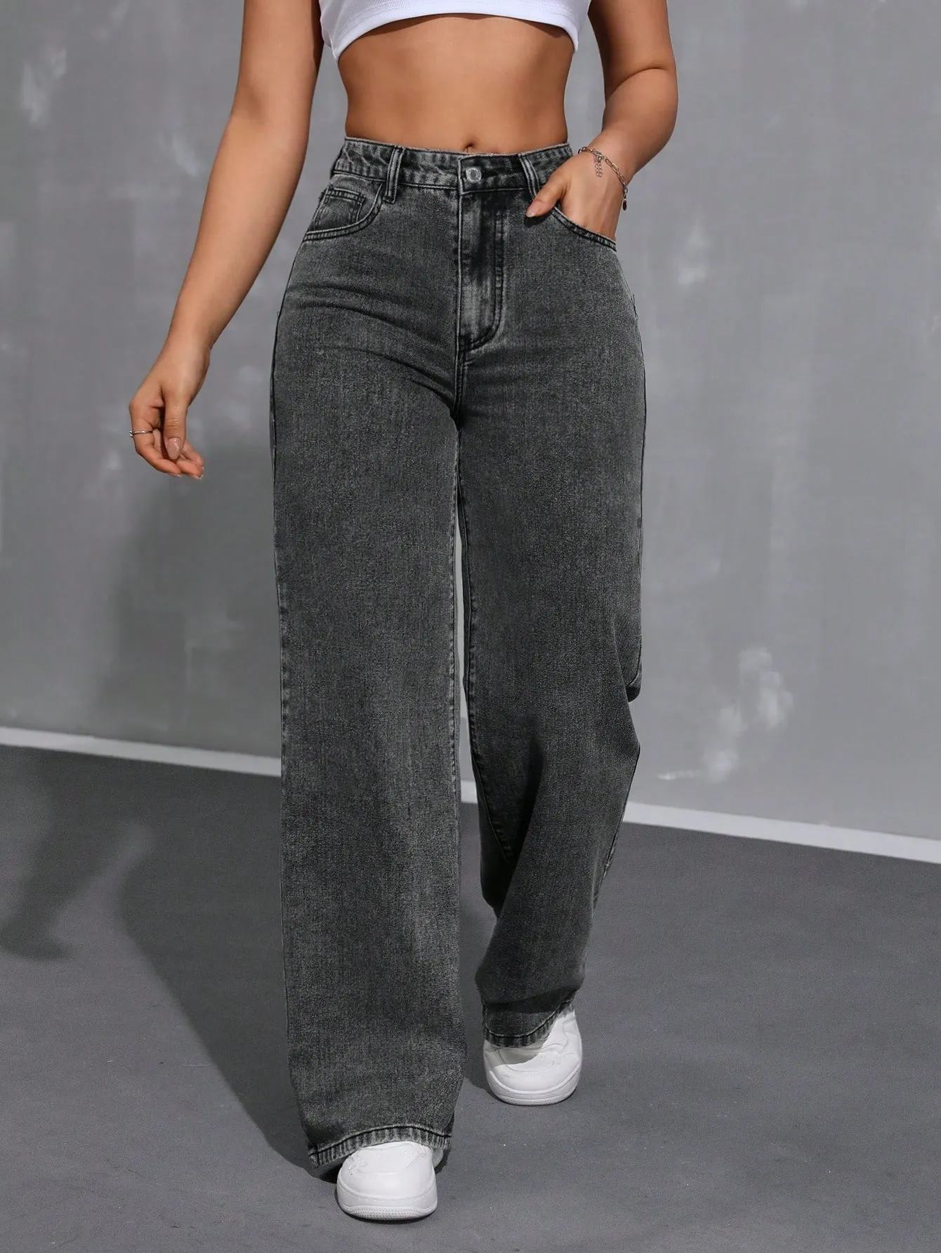 Pantalones de mezclilla anchos para mujer  CR