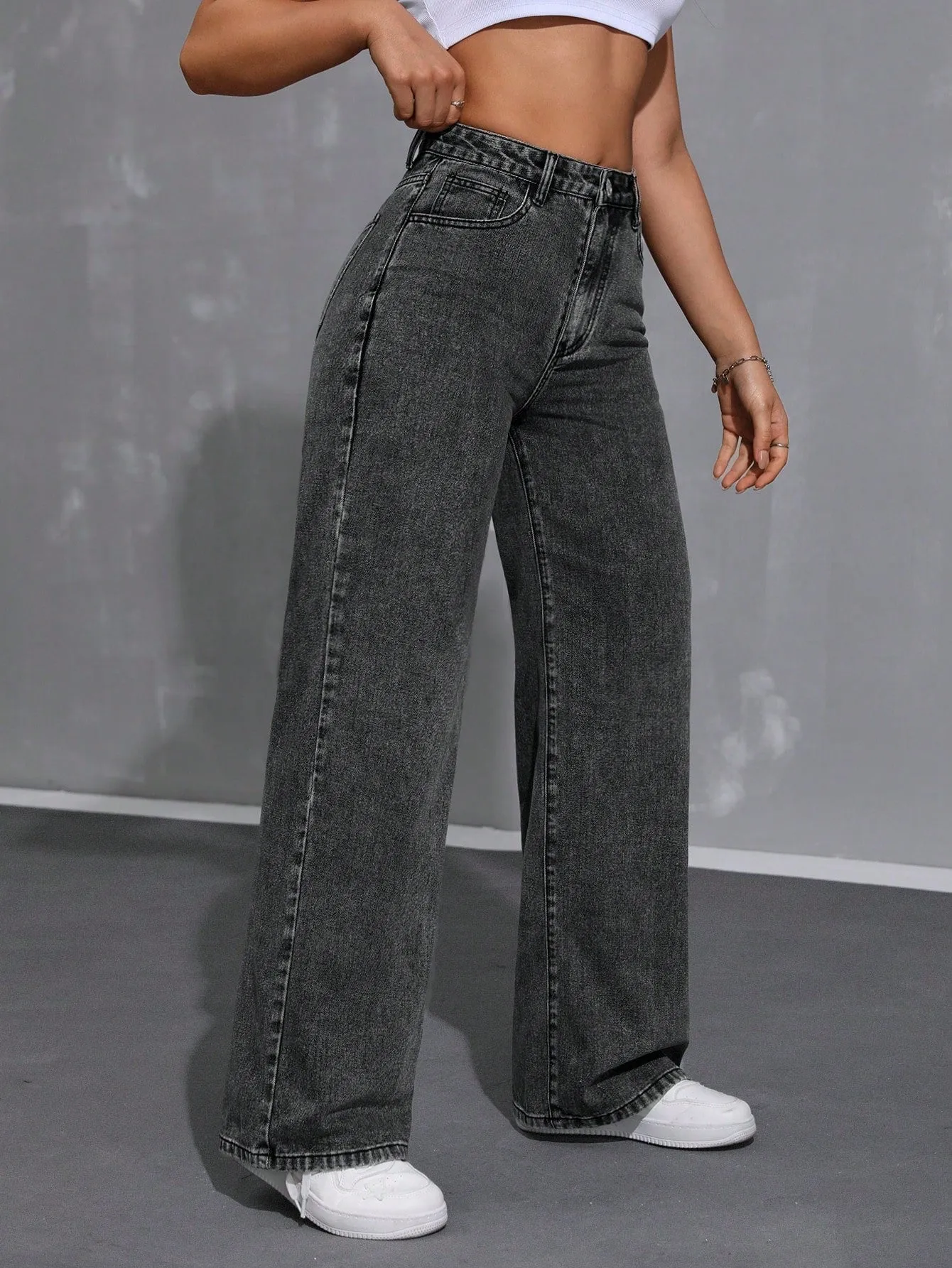 Pantalones de mezclilla anchos para mujer  CR