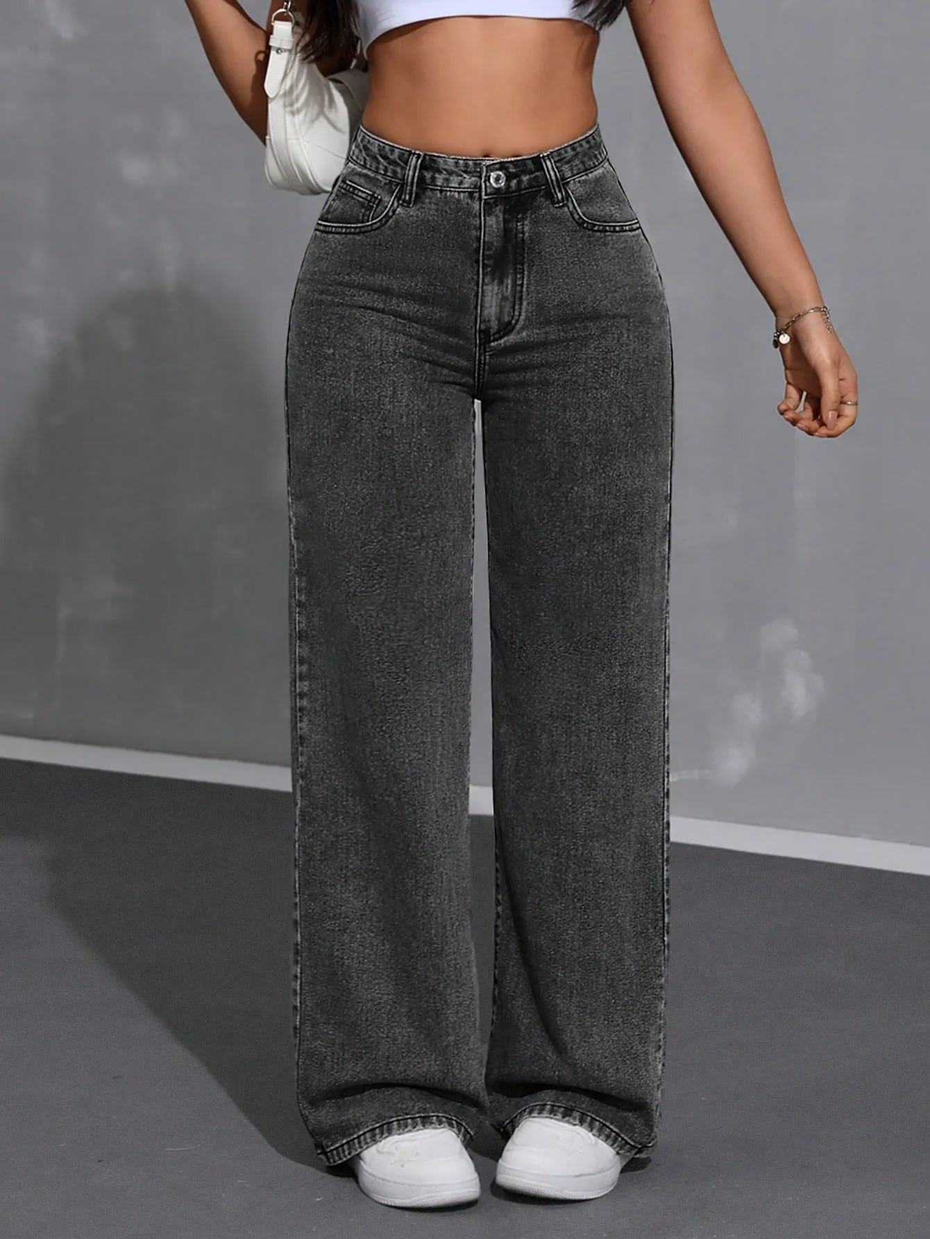 Pantalones de mezclilla anchos para mujer  CR