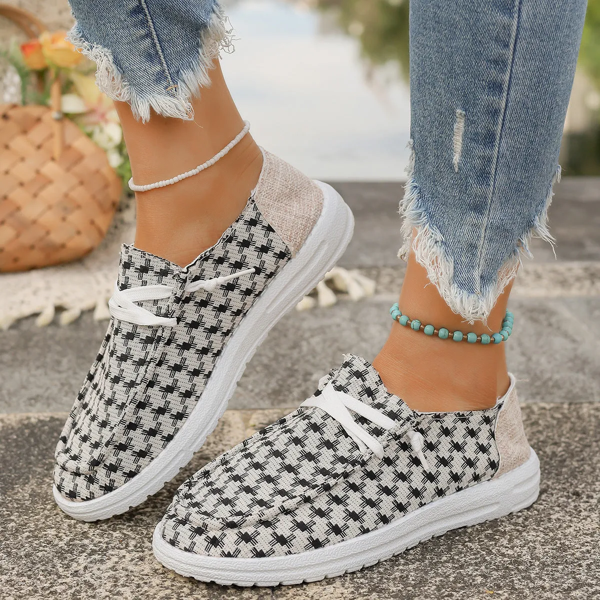 Plaid Round Toe Canvas Slip-Ons