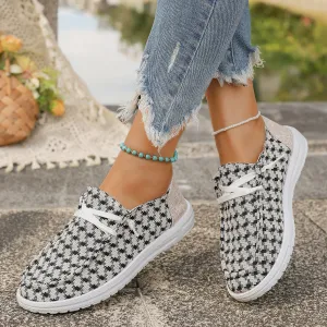 Plaid Round Toe Canvas Slip-Ons