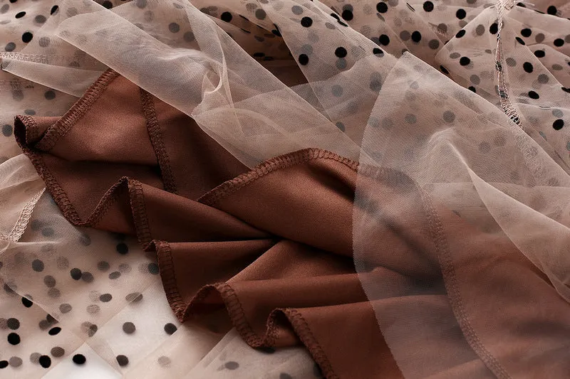 Polka Dot Mesh Skirt Mid Length A-Line Skirt