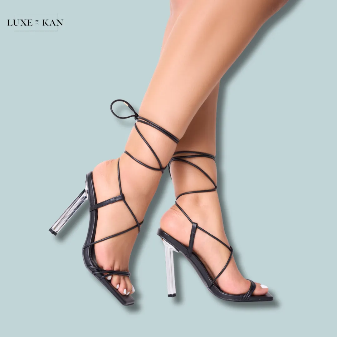 PUBLIC DESIRE SEREN STRAPPY SQUARE TOE STAR STILETTO HEEL