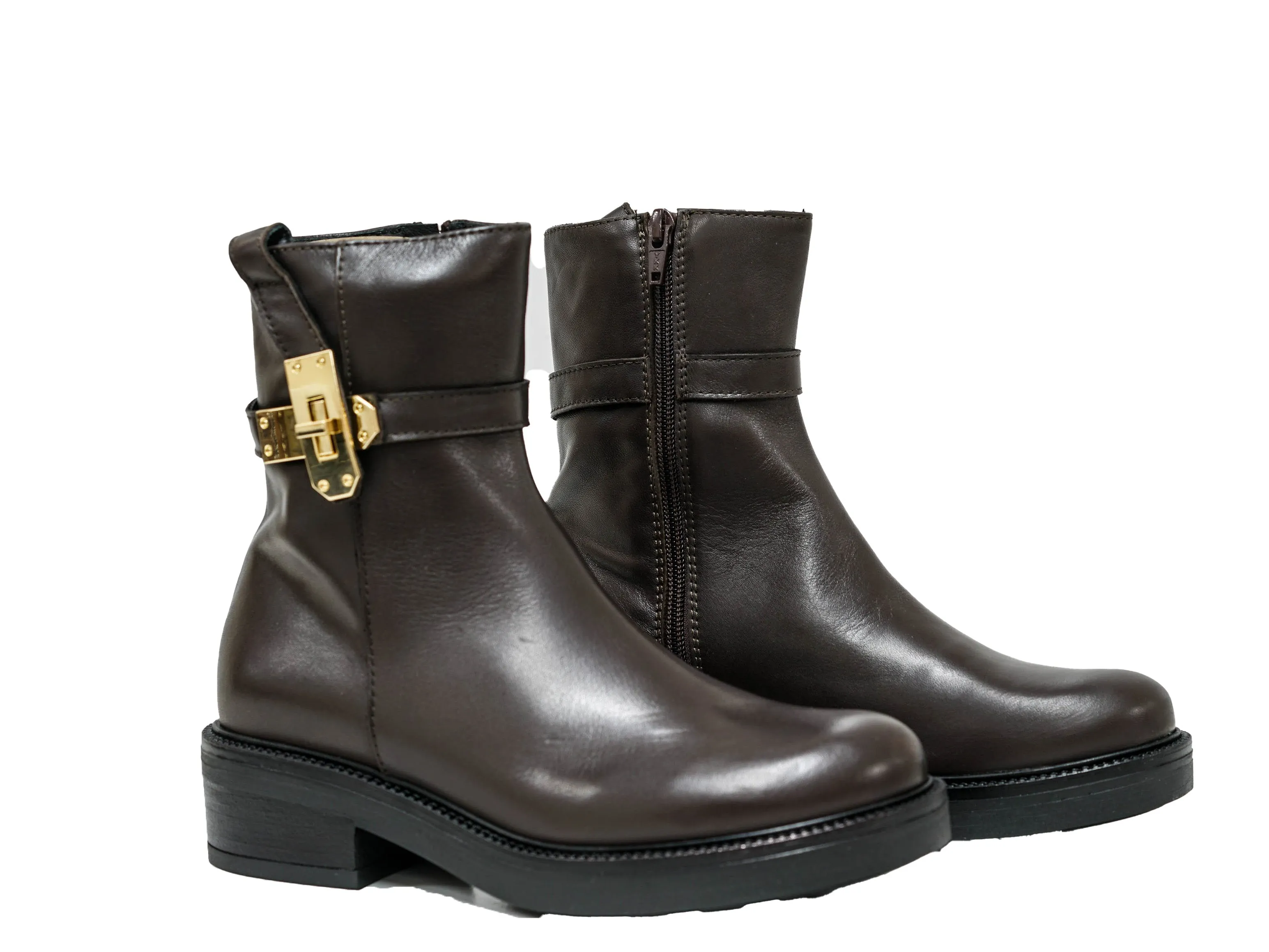 Roberto Serpentini Women's Leather Dark Brown & Gold Zip Boots M22 30% OFF