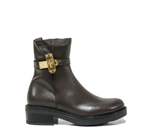 Roberto Serpentini Women's Leather Dark Brown & Gold Zip Boots M22 30% OFF