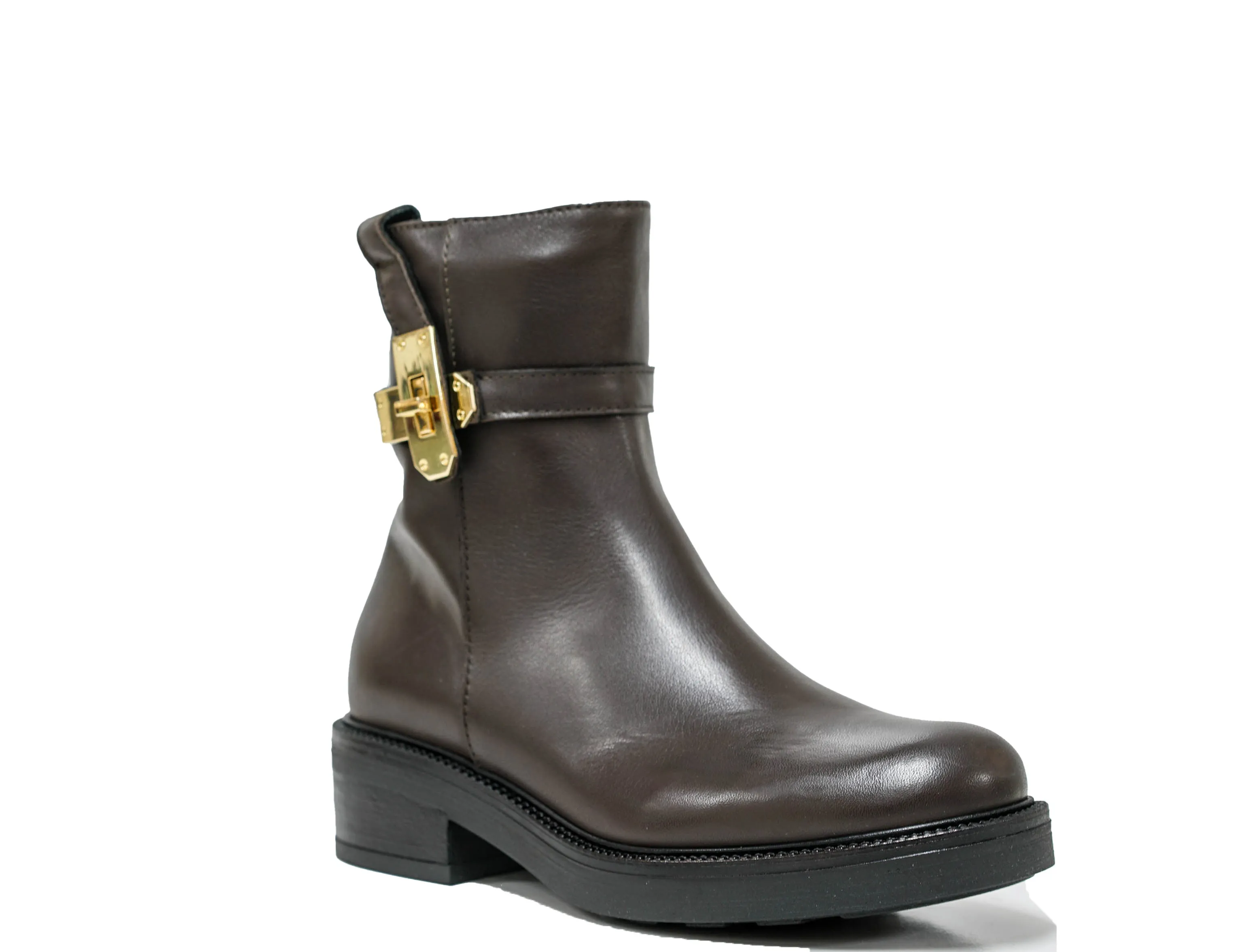 Roberto Serpentini Women's Leather Dark Brown & Gold Zip Boots M22 30% OFF