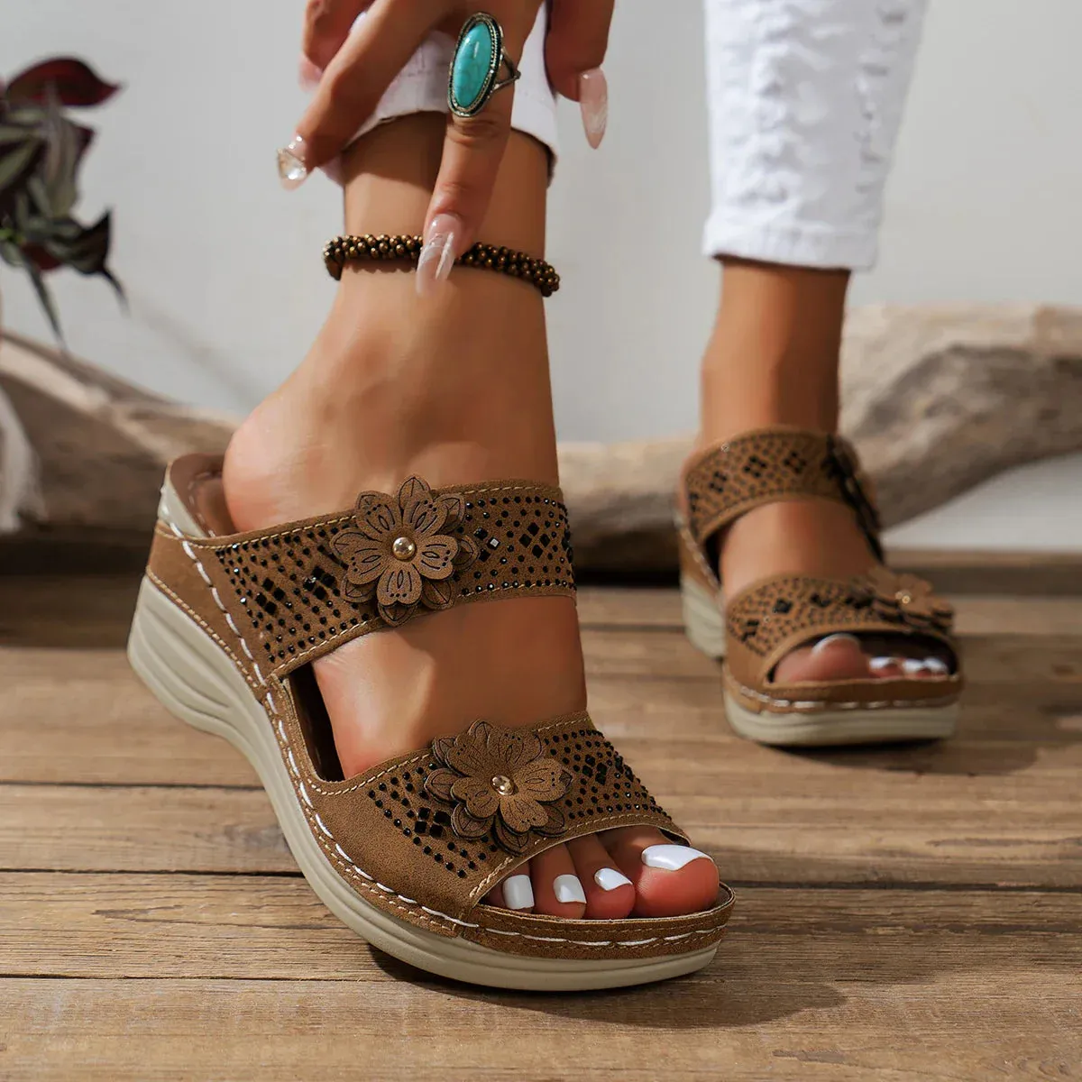 Saira Floral Wedge Sandals
