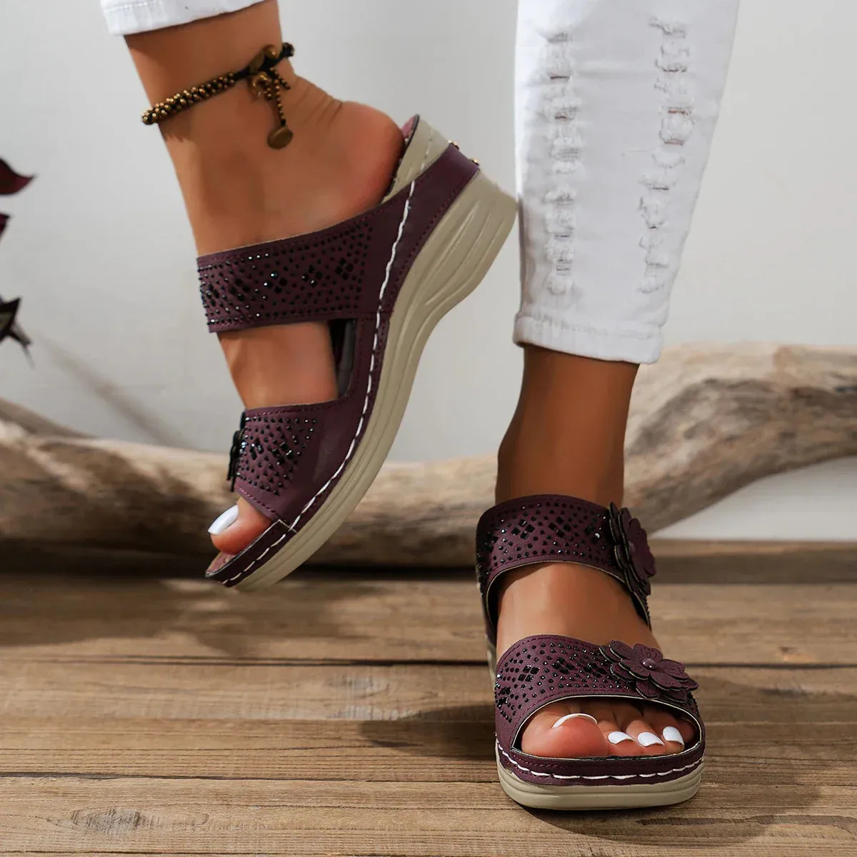 Saira Floral Wedge Sandals