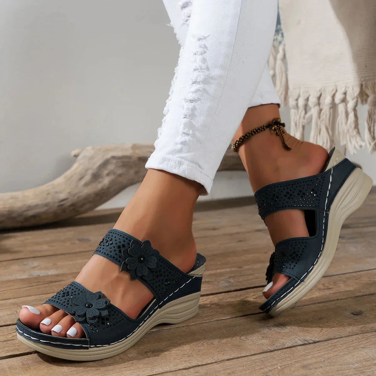 Saira Floral Wedge Sandals
