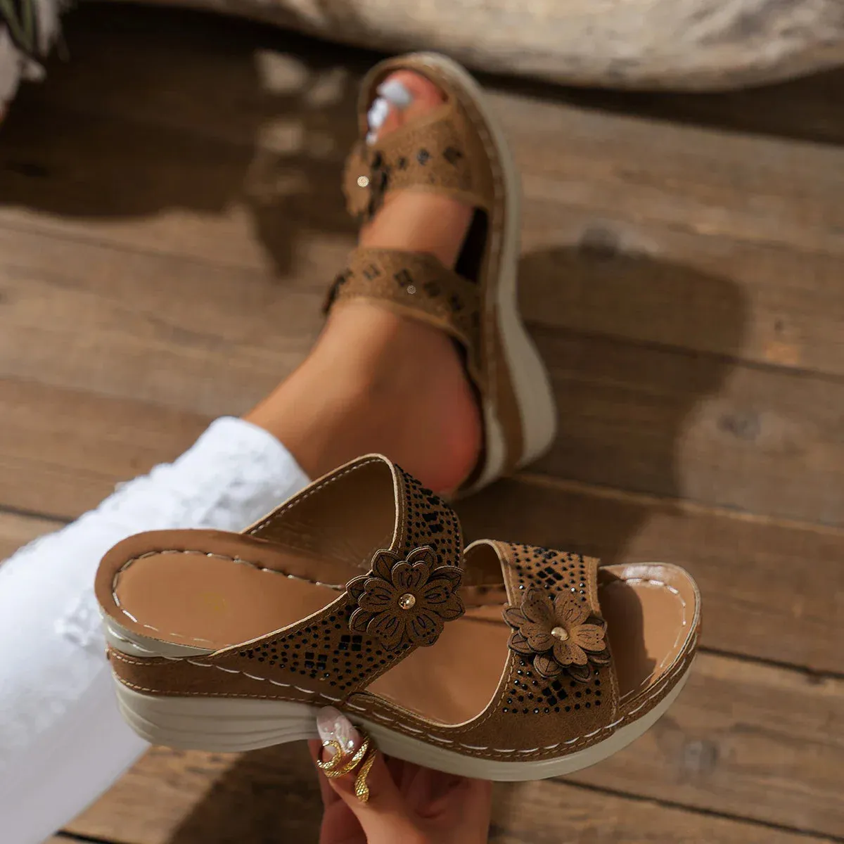 Saira Floral Wedge Sandals