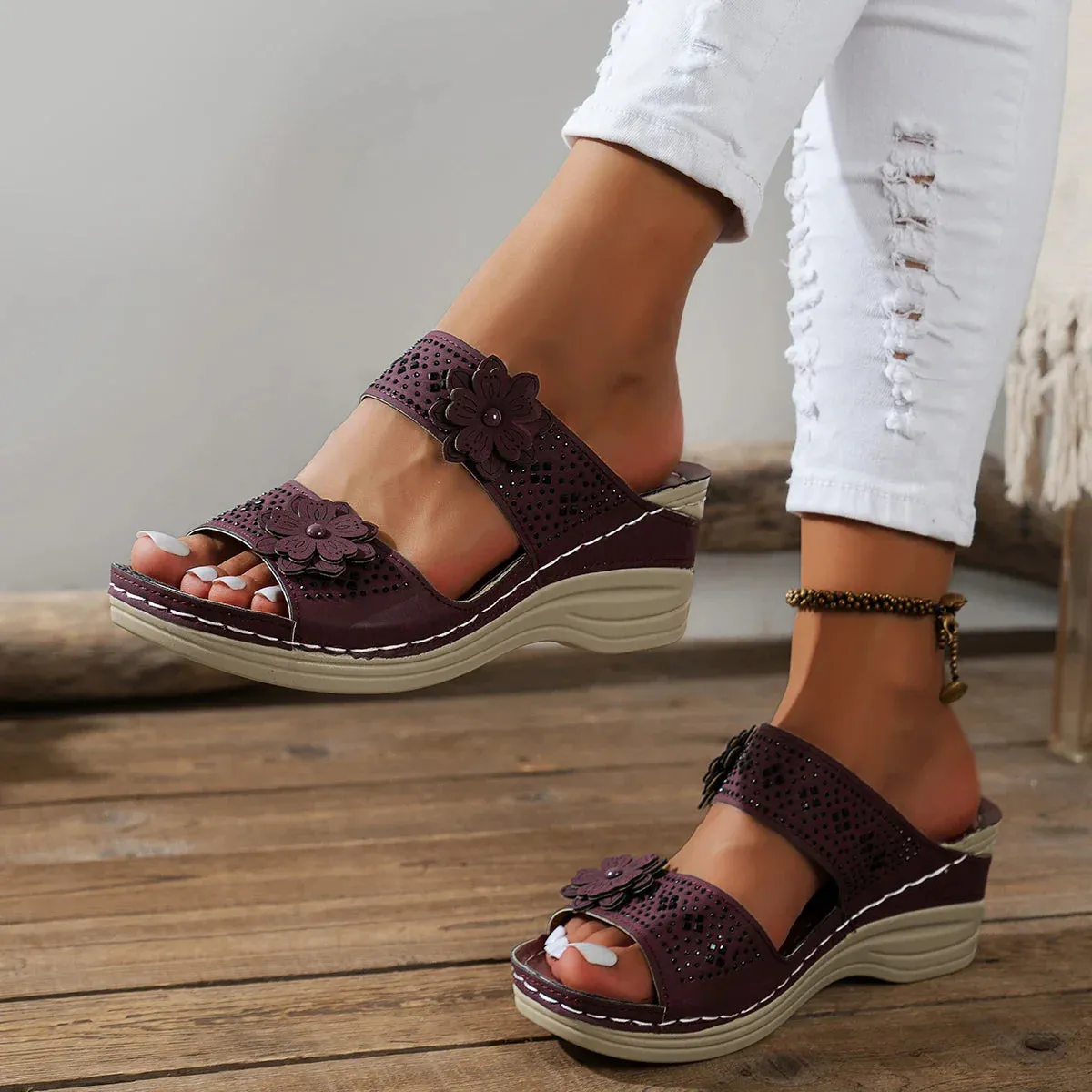 Saira Floral Wedge Sandals