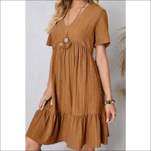 Sassy Ruched V-Neck Short Sleeve Dress