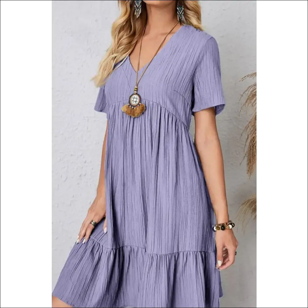 Sassy Ruched V-Neck Short Sleeve Dress