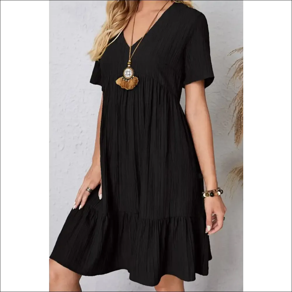 Sassy Ruched V-Neck Short Sleeve Dress