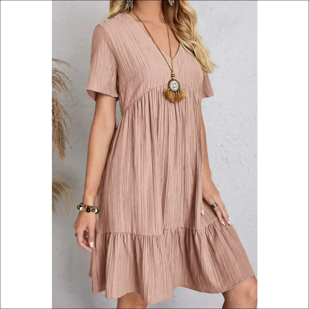 Sassy Ruched V-Neck Short Sleeve Dress